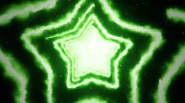 Yıldızların ateş şekillerinden tünele doğru uçarken soyut bir arkaplan. Kusursuz döngünün animasyonu.