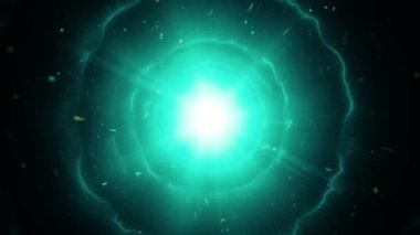 Çember şeklindeki ateş şekillerinden tünele uçarak soyut bir arkaplan. Kusursuz döngünün animasyonu.