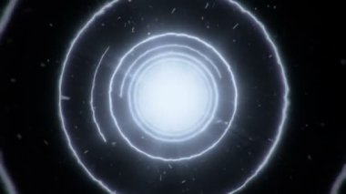 Çember şeklindeki ateş şekillerinden tünele uçarak soyut bir arkaplan. Kusursuz döngünün animasyonu.