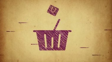 Cam, ahşap ya da beton duvarda ticaret, alışveriş ve satış sembolleri olan yapıştırmaların canlandırılması