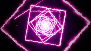 Kare şeklindeki ateşten tünele doğru uçarken soyut bir arkaplan. Kusursuz döngünün animasyonu.