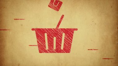 Cam, ahşap ya da beton duvarda ticaret, alışveriş ve satış sembolleri olan yapıştırmaların canlandırılması