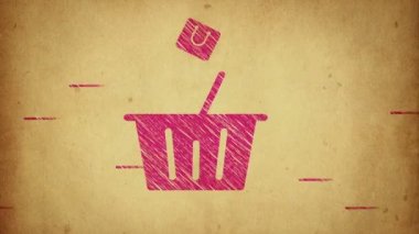 Cam, ahşap ya da beton duvarda ticaret, alışveriş ve satış sembolleri olan yapıştırmaların canlandırılması