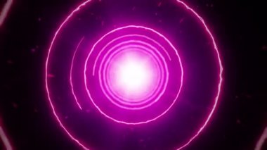 Çember şeklindeki ateş şekillerinden tünele uçarak soyut bir arkaplan. Kusursuz döngünün animasyonu.