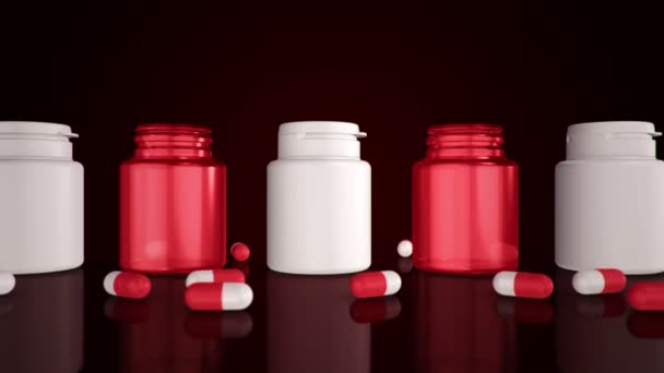 Animacja Butelek Leki Tabletki Rzędzie Animacja Pętli Płynnej — Wideo stockowe