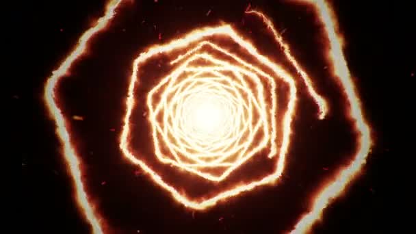 Fond abstrait en volant dans un tunnel à partir de formes hexagonales de feu. Animation de boucle transparente .