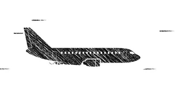 平面图标风格的飞机动画旋转 背景色彩斑斓 环绕着飞行颗粒 线条艺术风格 无缝循环动画 — 图库视频影像
