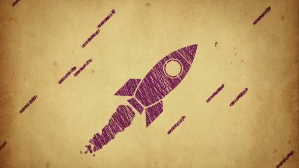 Animering Flygande Raket Med Utsikt Från Kosmos Teckningsstil Animation Stop — Stockvideo