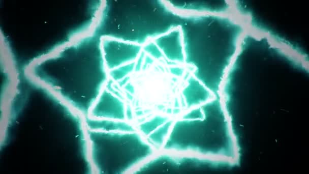 Fond abstrait en volant dans un tunnel à partir de formes étoilées de feu. Animation de boucle transparente .