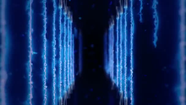 Fond abstrait avec caméra volante dans le couloir ou le tunnel à partir de bandes plasma et de faisceaux d'énergie. Animation de boucle transparente .