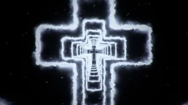 Een Abstracte Achtergrond Met Het Vliegen Tunnel Van Orthodoxe Kruisvormen — Stockvideo