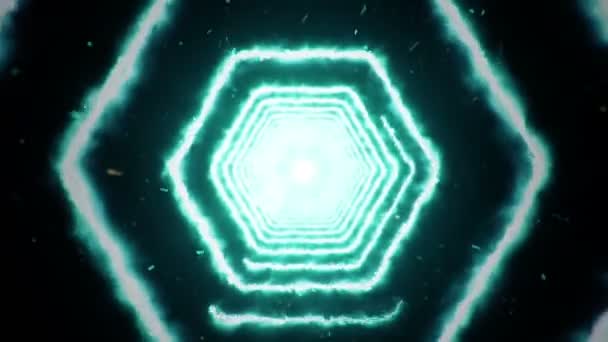 Fond abstrait en volant dans un tunnel à partir de formes hexagonales de feu. Animation de boucle transparente .