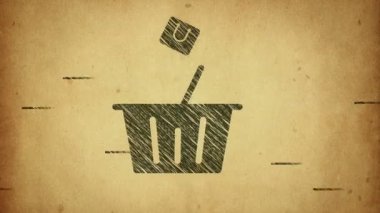 Cam, ahşap ya da beton duvarda ticaret, alışveriş ve satış sembolleri olan yapıştırmaların canlandırılması