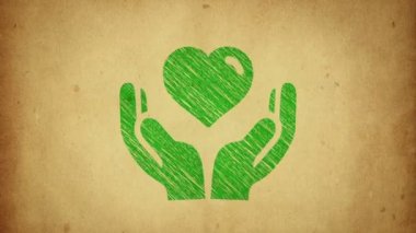 Kalp atışları, elleri çizim tarzında. Hareket halinde animasyon. Kusursuz döngünün animasyonu.