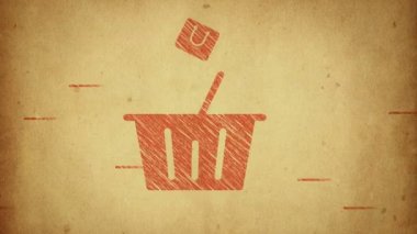 Cam, ahşap ya da beton duvarda ticaret, alışveriş ve satış sembolleri olan yapıştırmaların canlandırılması