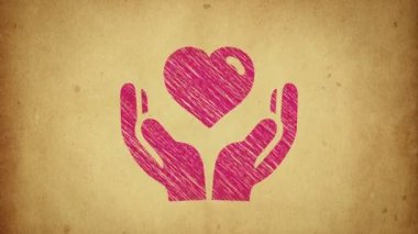 Kalp atışları, elleri çizim tarzında. Hareket halinde animasyon. Kusursuz döngünün animasyonu.