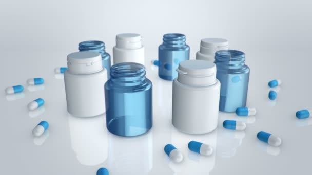 Κινούμενα Σχέδια Μπουκαλιών Για Φαρμακευτική Αγωγή Και Χάπια Στη Σειρά — Αρχείο Βίντεο