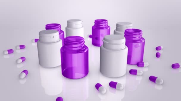 Animacja Butelek Leki Tabletki Rzędzie Animacja Pętli Płynnej — Wideo stockowe
