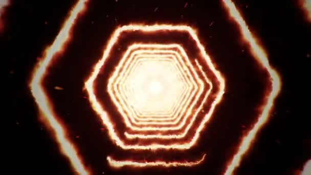六角形の火の形からトンネルに飛んで抽象的な背景 シームレスループのアニメーション — ストック動画