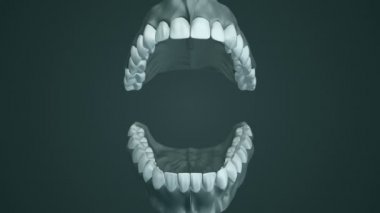 Diş ve diş implantlarıyla insan çenesinin açılması gibi tıbbi bir geçmişi var. Kusursuz döngünün animasyonu