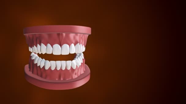 Lékařské zázemí s animací otevření lidské čelisti zuby a zubními implantáty. Animace bezešvé smyčky