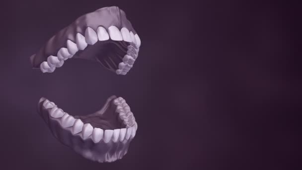 Медицинский Фон Анимацией Открытия Челюсти Человека Зубами Зубными Имплантатами Анимация — стоковое видео