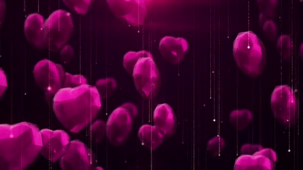 Animace Létání Křišťálových Srdcí Koncept Valentýna Animace Bezešvé Smyčky — Stock video