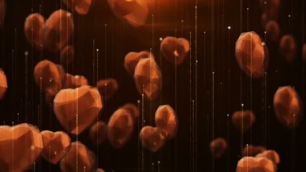Animation Fliegen Von Kristallherzen Konzept Des Valentinstages Animation Einer Nahtlosen — Stockvideo