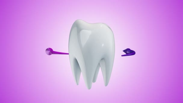 Animation rotation of white tooth with colorful arrows around. Animation of seamless loop.