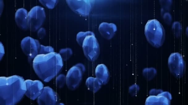 Kristal Kalplerin Uçuşu Sevgililer Günü Konsepti Kusursuz Döngünün Animasyonu — Stok video