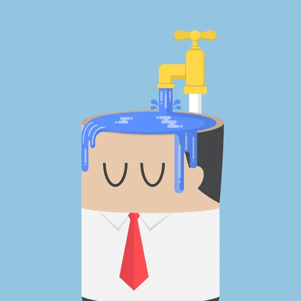 Homme d'affaires remplir l'eau dans sa tête jusqu'à ce que trop plein — Image vectorielle