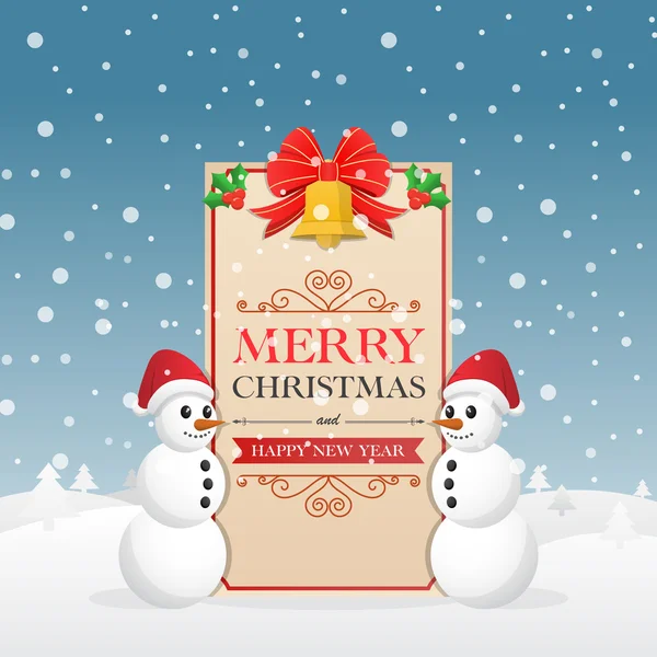 Tarjeta de felicitación de Navidad con muñeco de nieve y decorativo Navidad be — Vector de stock