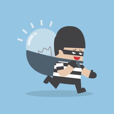 Fikir ampul çalmak ve sırtında taşıyan hırsız