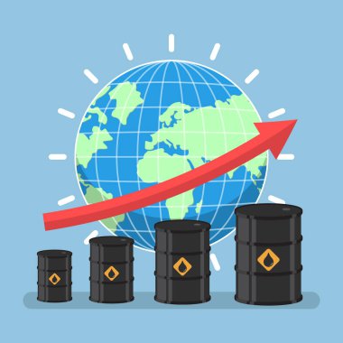 Oil barrels and growth graph with wolrd on background clipart