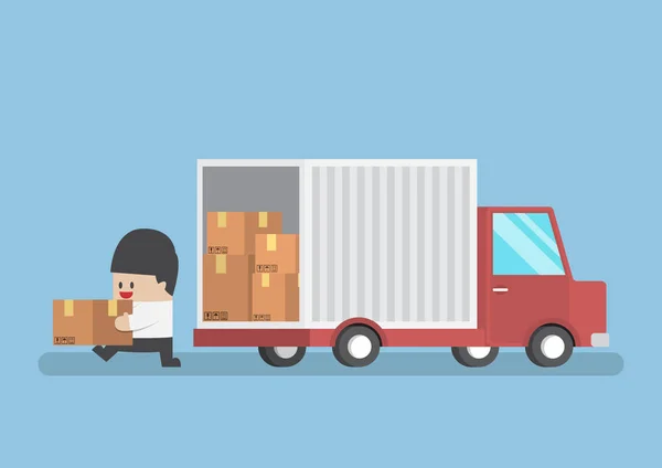 Homme d'affaires tenant colis de camion — Image vectorielle
