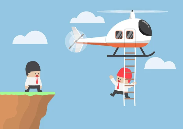 Empresário atravessando o penhasco de helicóptero —  Vetores de Stock