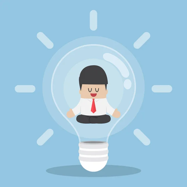 Homme d'affaires faisant méditation à l'intérieur de l'ampoule — Image vectorielle