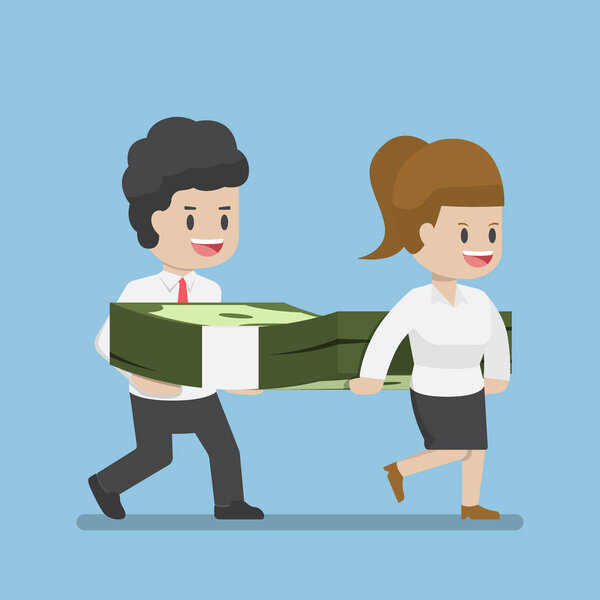 Business People Carrying Pile of Dollars Money
