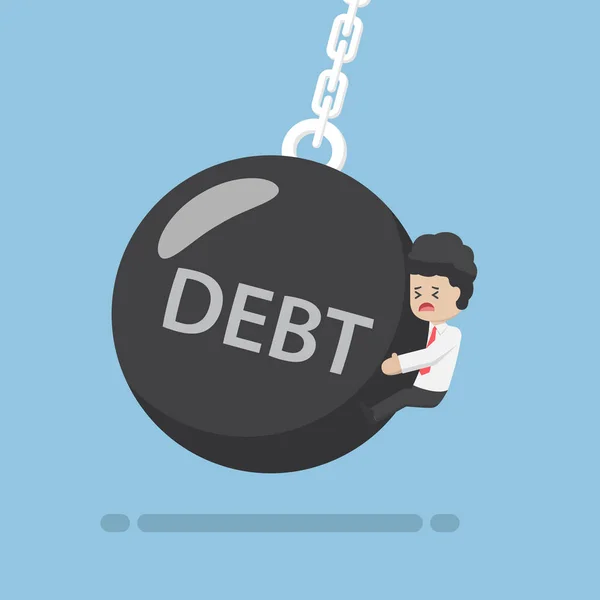 Üzletember sújtotta adósság Wrecking Ball — Stock Vector