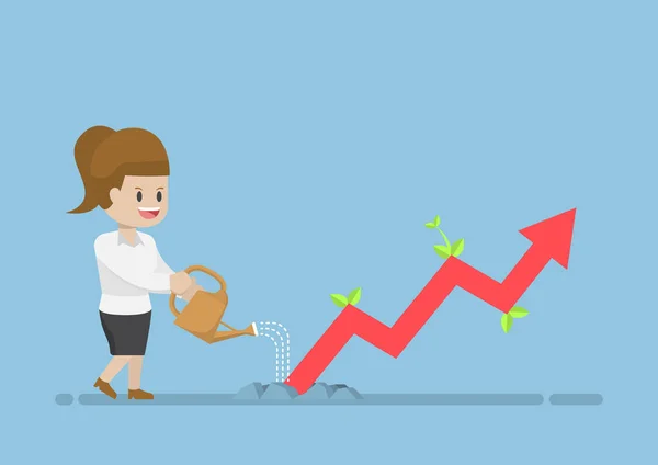 Geschäftsfrau wässert Geschäftsdiagramm, das Wachstum durch die gr — Stockvektor