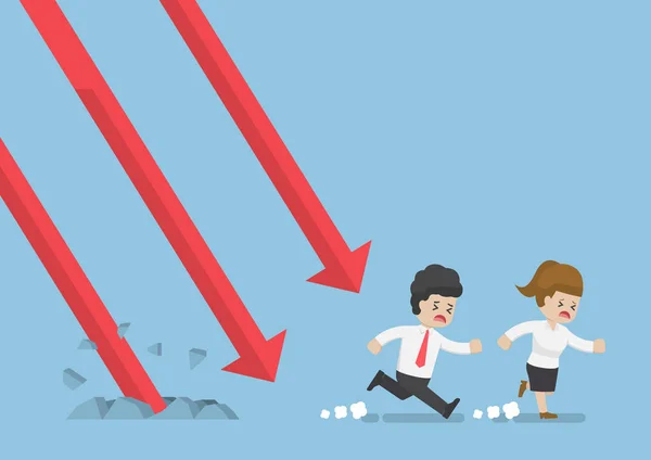 Businessman Run Away From Falling Graph — Stok Ilustrasi Businessman Run Away From Falling Graph Stok Vektor Bebas Royalti
