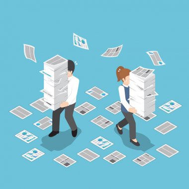 Holding kağıt yığınını izometrik stresli iş adamı