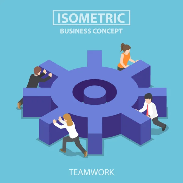 Büyük bir karikatür iterek izometrik iş takım.