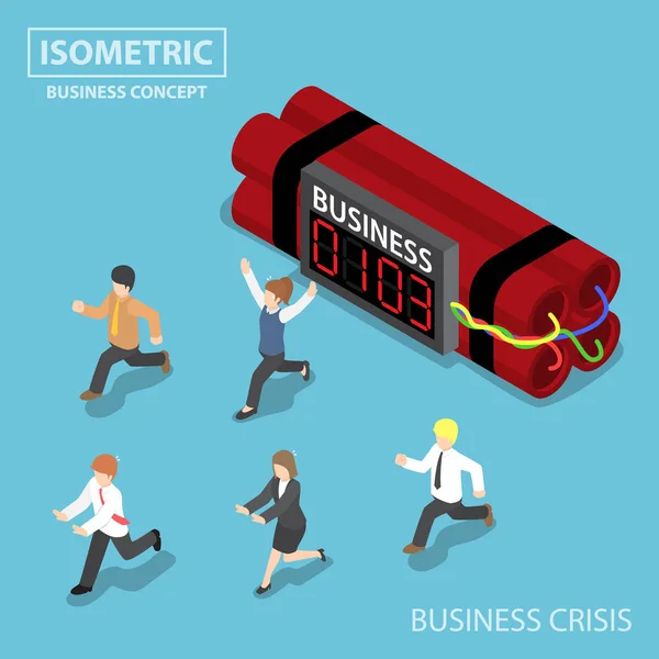 Empresário isométrico foge da bomba relógio de negócios —  Vetores de Stock