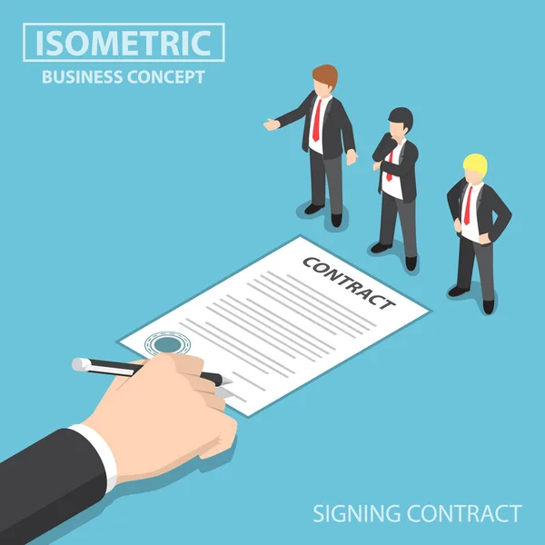 Contrato Isométrico de Firma de Manos delante del CEO — Vector de stock