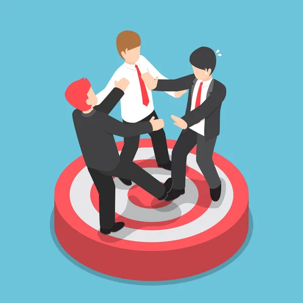 Isometric businessmen fighting for standing on the target — Stock Vector