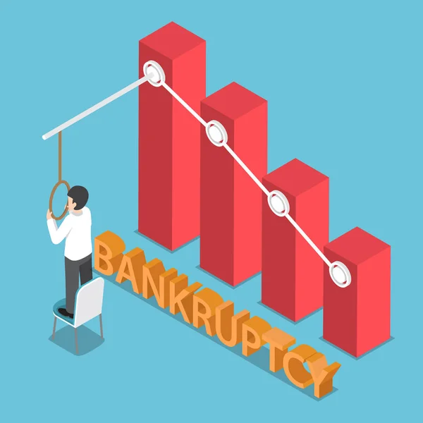 Isométrico Empresario desesperado tratando de cometer suicidio — Vector de stock