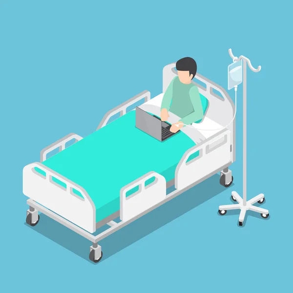 Empresario isométrico trabajando en cama de hospital — Vector de stock