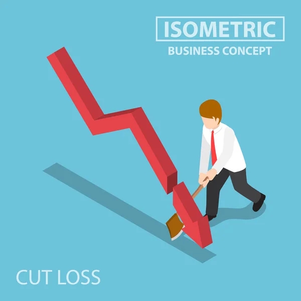 Gráfico de queda de corte de negócios isométricos por machado —  Vetores de Stock