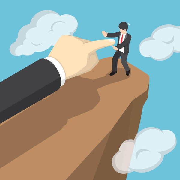 Изометрическая рука толкает бизнесмена упасть с обрыва
.